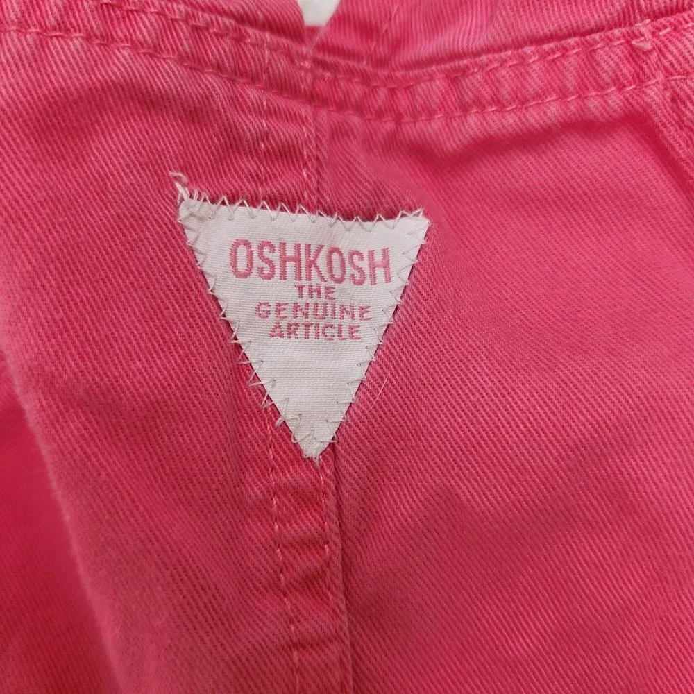 Vintage Oshkosh Baby Pink Flower 100% Cotton Denim Overalls Shorts Girls 12M XL